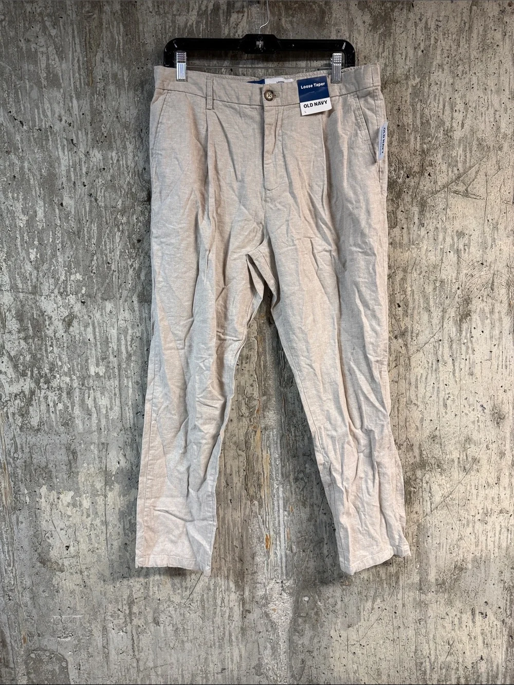 OLD NAVY Men's Loose Taper Linen-Blend Ankle Pants Size L In A Stone's Throw
